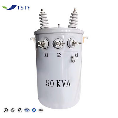 Transformador lleno de aceite 50 kva 75 kva Transformador monofásico montado en un polígono de 4160 V a 240/120 V